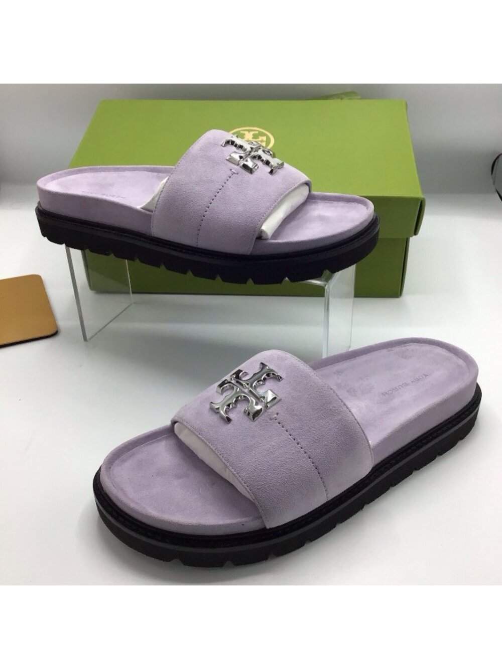 Tory Burch Everly Anatomic Lug Slide Sandals Purple Heather Suede Women’s 9